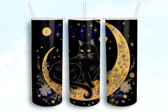 Black Cat Celestial Moon Tumbler Wrap