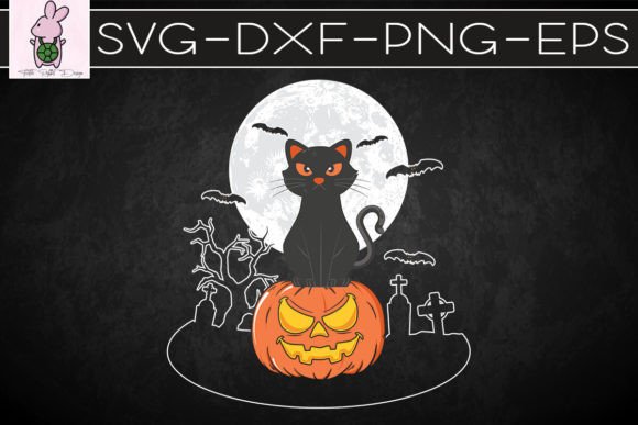 Black Cat on Pumpkin Moon Halloween