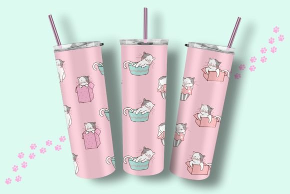 Cat 20oz Skinny Tumbler Wrap Design Png