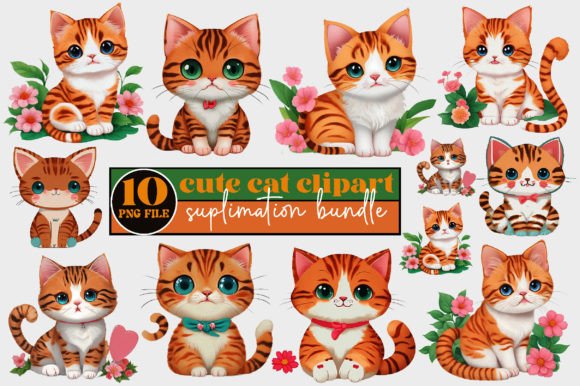 Cute Cat Clipart Suplimation Bundle