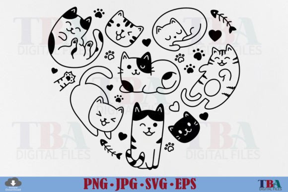 Hand Drawn Cat Doodle Heart, Cats Mom SV