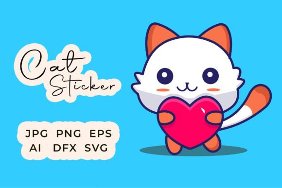 Kawaii Cat Cartoon Holding Heart Vector