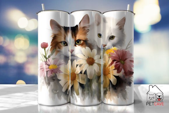 Realistic Cat and Flower Tumbler Wrap