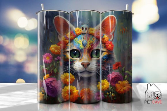 Sugar Skull Cat Tumbler Wrap 8